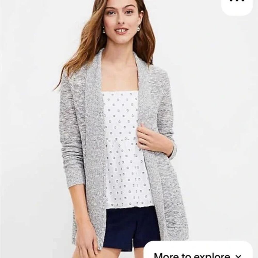 NWT LOFT Shimmer Stretch Open Cardigan, Small, Gray, Style 585953, Holiday